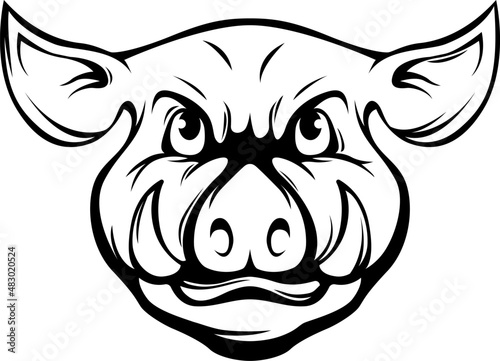 Pig head mascot. Angry swine logo. Hog vector illustration