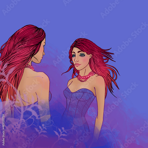 Illustration of Gemini zodiac sign as a two beautiful girls
