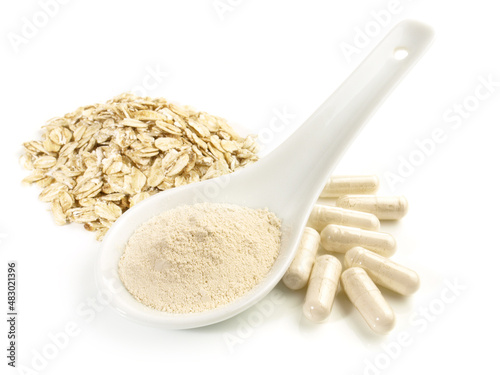 Beta Glucan with Capsules isolated on white Background - Healthy Nutrition photo