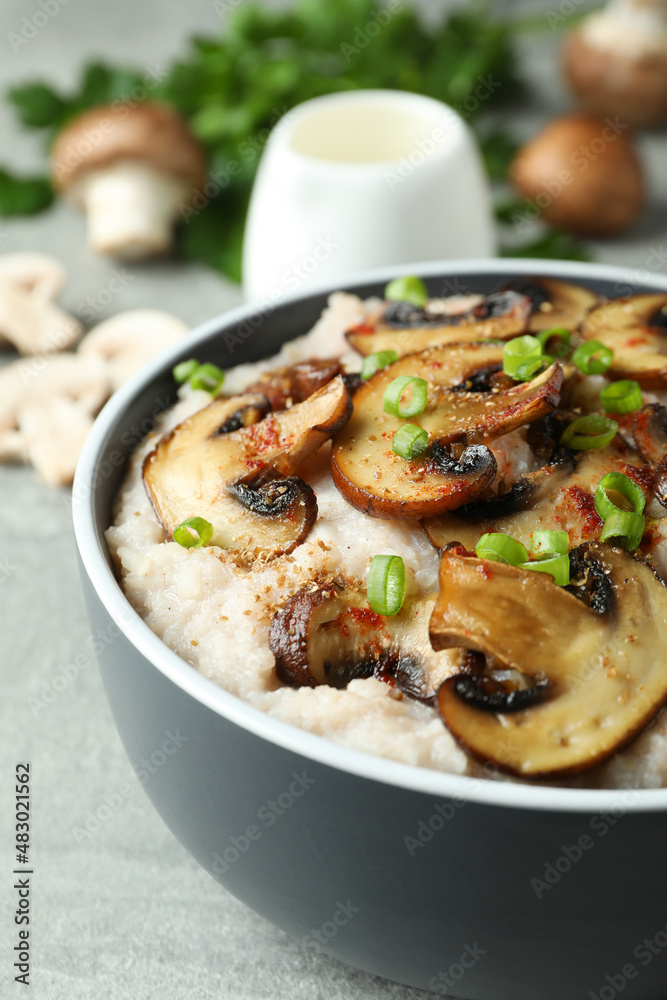 Concept of tasty food with risotto with mushrooms, close up Concept of tasty food with risotto with mushrooms, close up