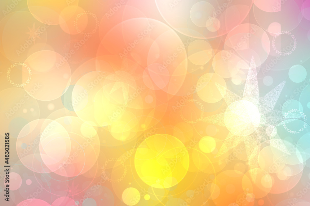 Abstract blurred fresh vivid spring summer light delicate pastel yellow pink orange turquoise bokeh background texture with bright circular soft color lights. Beautiful backdrop illustration. Abstract blurred fresh vivid spring summer light delicate pastel yellow pink orange turquoise bokeh background texture with bright circular soft color lights. Beautiful backdrop illustration.