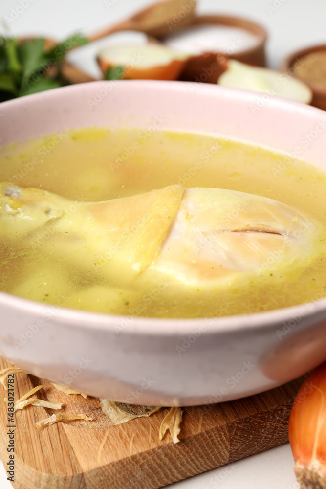 Concept of tasty food with chicken soup, close up Concept of tasty food with chicken soup, close up