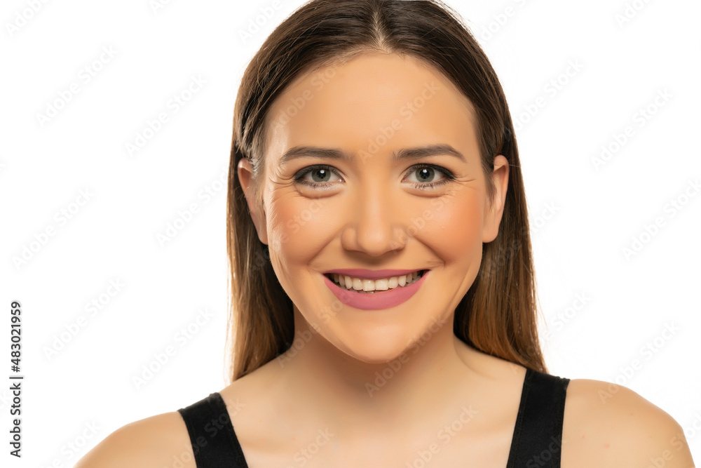 portrait of a young beautiful smiling woman with blue eyes and makeup portrait of a young beautiful smiling woman with blue eyes and makeup