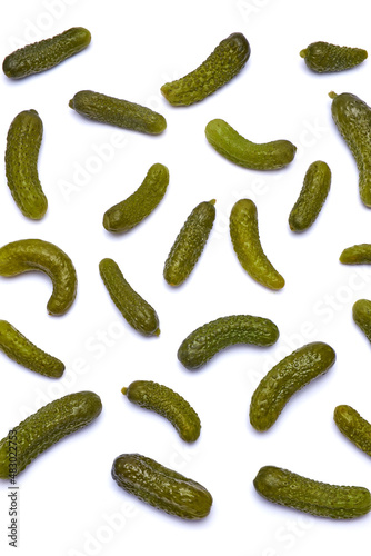 Background made of Tasty Whole green cornichons on white
