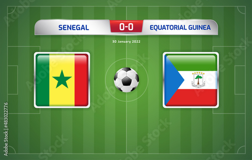 Senegal vs Equatorial Guinea scoreboard broadcast template for sport soccer africa tournament 2021 Round Quarter-finals and football championship in cameroon 