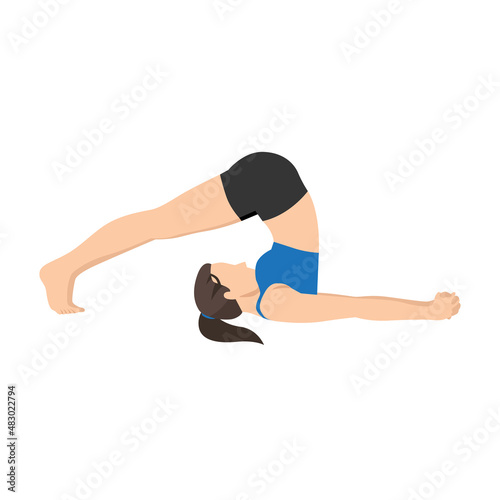 Woman doing plow pose halasana exercise. Flat vector illustration isolated on white background photo