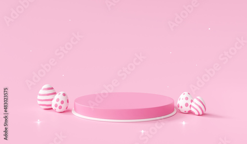 Canvas Print Happy easter pink pedestal product display stand or podium with cute easter egg
