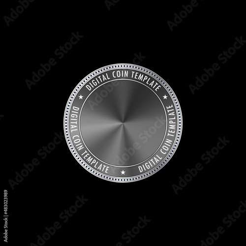 Golden coin template. Vector digital currency symbol made of gold and silver metal with empty space for token logo.