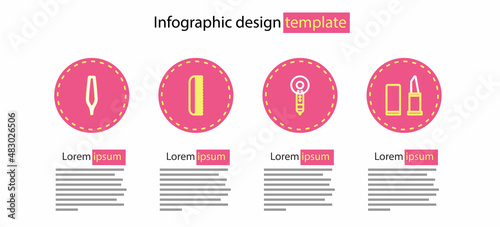 Set line Hair dryer, Lipstick, Hairbrush and Eyebrow tweezers icon. Vector
