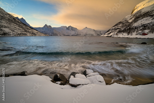 Landscape scene mountain in Mefjord in sunrise photo