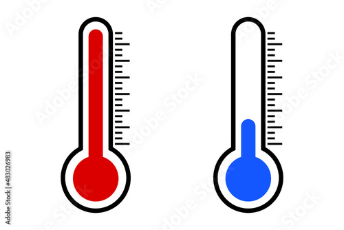 Set of icons of thermometer with high temperature and thermometer with low temperature. Vectors.