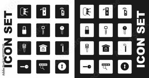 Set Car key with remote, Key, Lock, Bunch of keys, Undefined, Door handle, Crowbar and icon. Vector