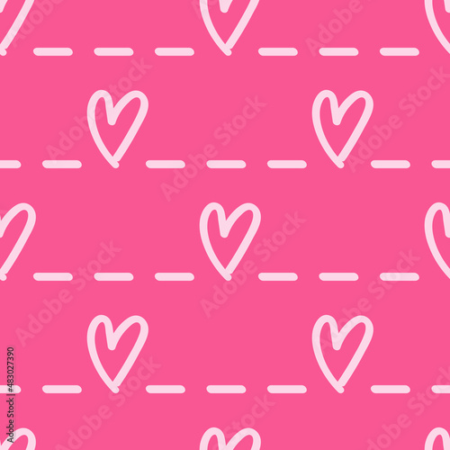 Seamless pattern for the holiday of Valentine's Day. Pink seamless background with hearts for the design of gift wrapping, postcards, textiles, stationery.