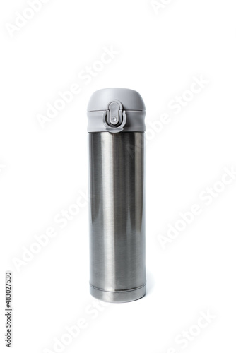 large metal thermo mug isolated on white background