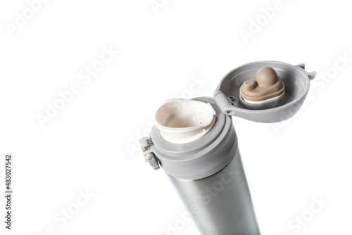 large metal thermo mug isolated on white background