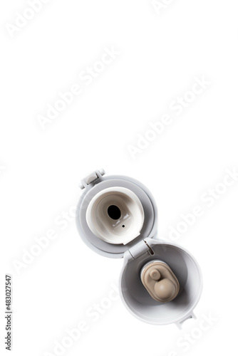 large metal thermo mug isolated on white background