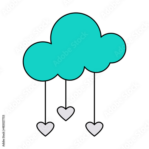 Valentine's Day clouds with love heart like rain doodle vector illustrations colored hand drawn