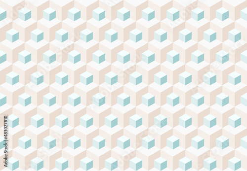 Abstract isometric background of small and large pastel colored cubes. Vector geometric pattern