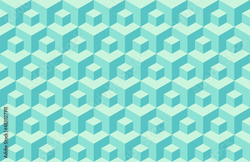 Abstract isometric background of small and large turquoise colored cubes. Vector geometric pattern