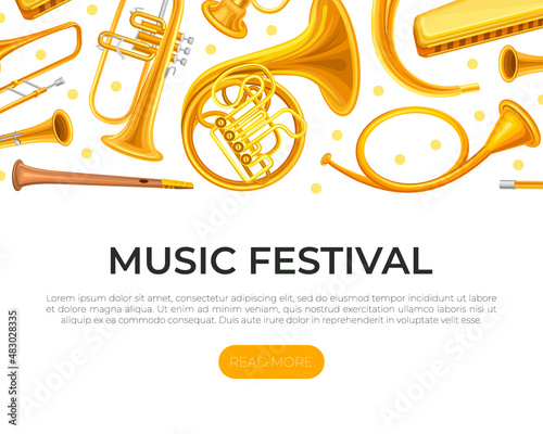 Music festival web banner. Online music concert landing page vector illustration