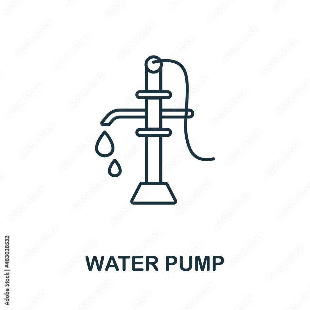 Obraz premium Water Pump icon. Line element from machinery collection. Linear Water Pump icon sign for web design, infographics and more.