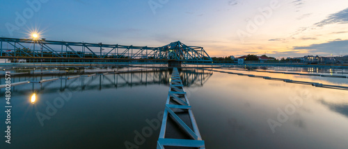 Slika na platnu Banner photo of water treatment plant with sunset