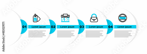 Set line Price tag with Free, Handbag, Shopping building or market store and Sale icon. Vector