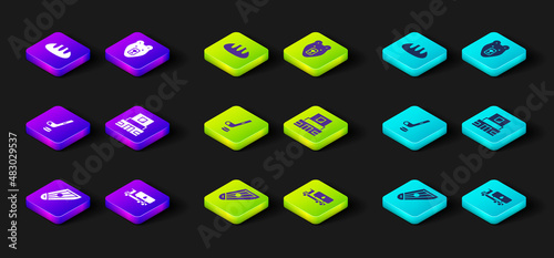 Set Kankles, Tanker truck, Ice hockey stick and puck, Mausoleum of Lenin, Bear head and Bread loaf icon. Vector