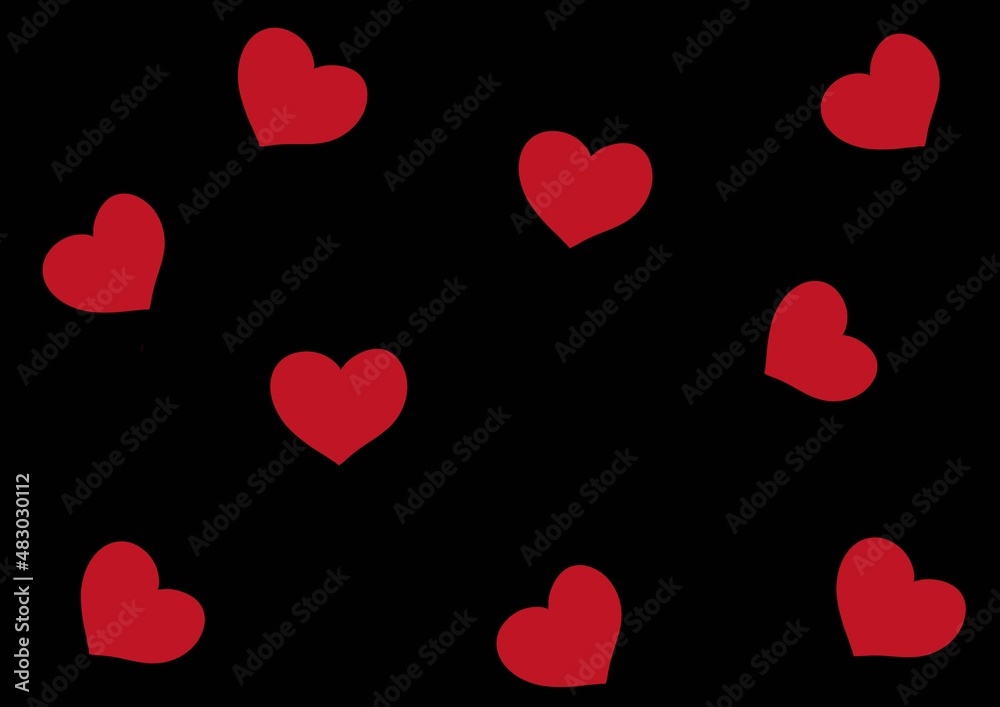 Abstract art background black color with red heart shape for Valentine's day. Pattern with love symbol.