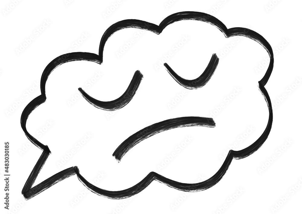 Speech bubble with closed eyes face and smiley drawn in black color on white isolated background. Speech bubble with closed eyes face and smiley drawn in black color on white isolated background.
