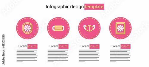 Set line Medical protective mask, Virus statistics on monitor, and Shield protecting from virus icon. Vector