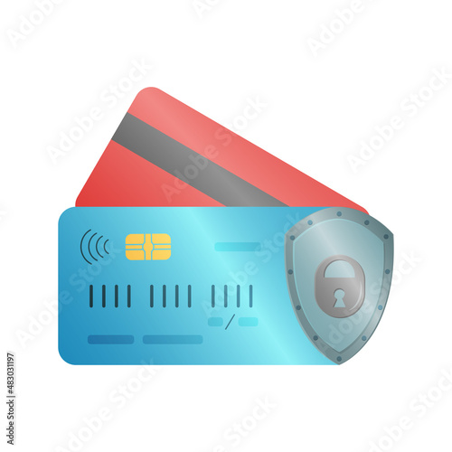 Secure payment by card. Security shield.