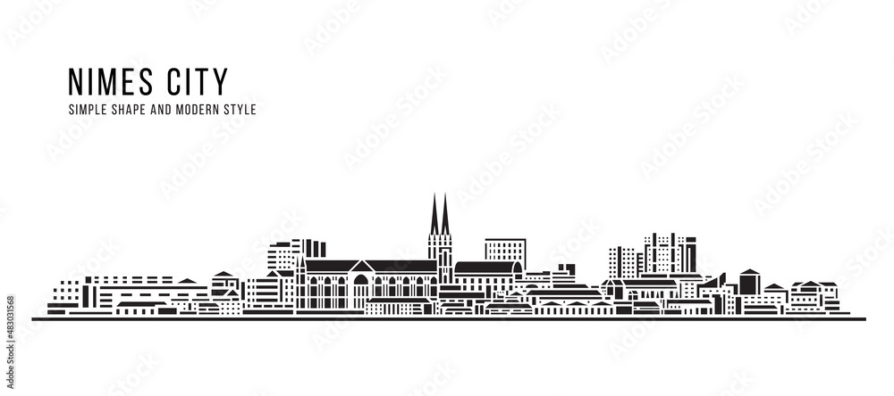 Cityscape Building Abstract Simple shape and modern style art Vector design - Nimes city