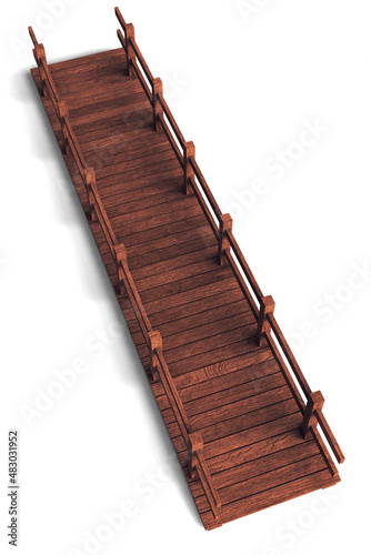 Wooden Bridge on white background 3D illustration