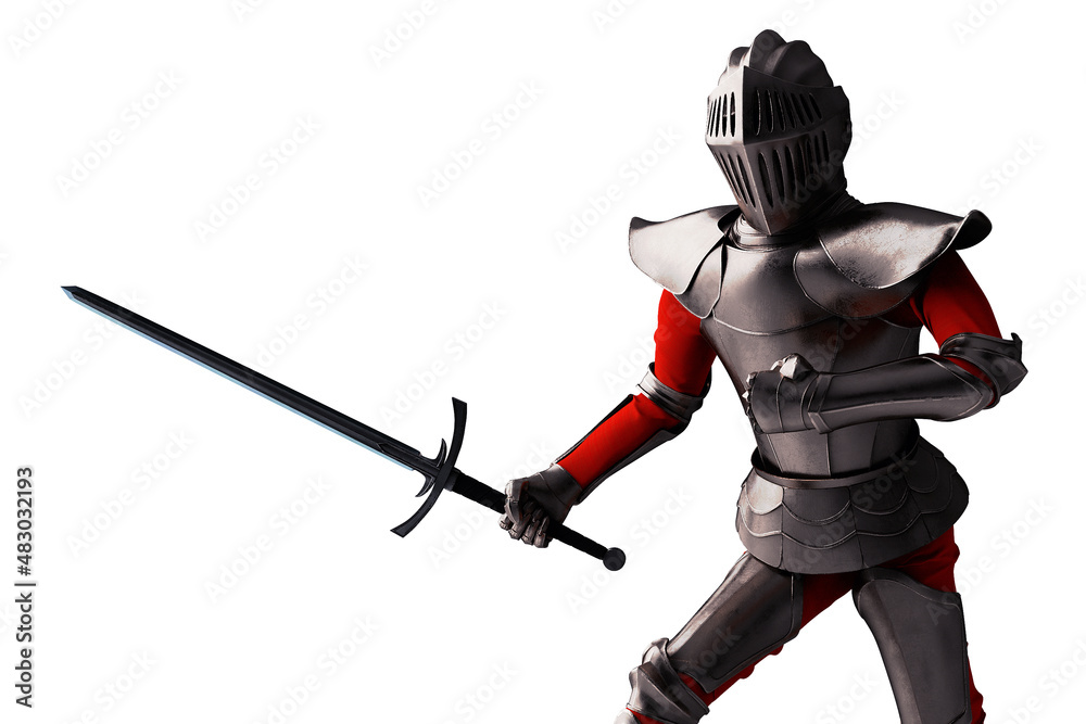 Knight with sword on white background 3D illustration Knight with sword on white background 3D illustration