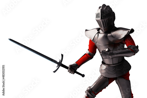 Knight with sword on white background 3D illustration