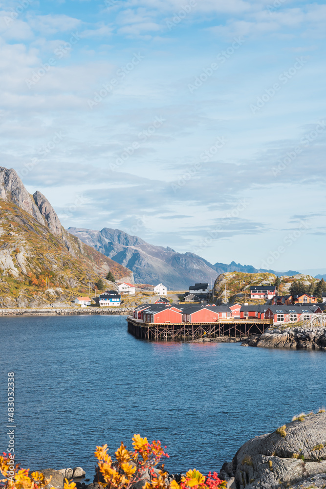 Typical norwegian village with red houses