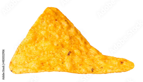 One corn chip isolated on the white background.