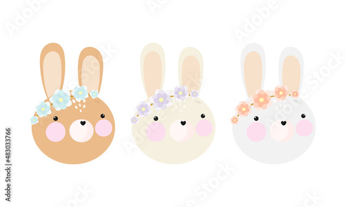 Vector set with cute bunny. Illustration in cartoon style. Good for baby shower invitations  birthday cards  stickers  prints etc. 