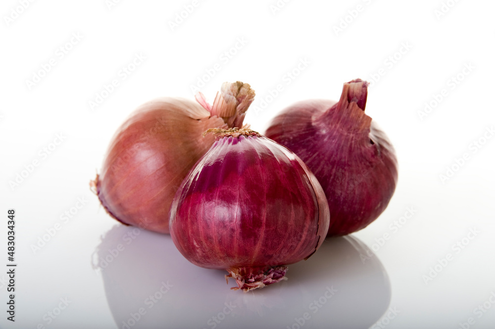 Red Onions on White Background