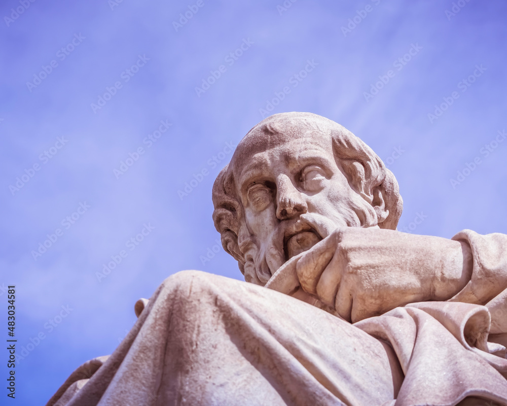Plato in deep thought statue, the ancient Greek philosopher, Athens, Greece