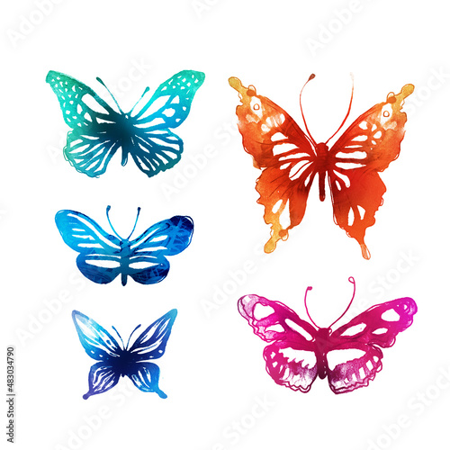 Amazing watercolor butterflies set isolated on white