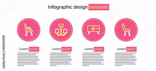 Set line Chest of drawers, Armchair, Chandelier and icon. Vector