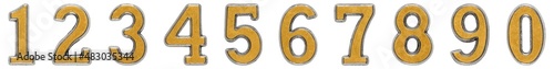 Set of arabic numbers from metal golden and silver colors, 3D illustration, isolated on white background