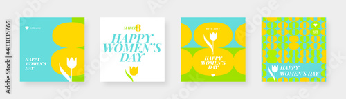 Set of Happy women's day greeting card. March 8 Holiday poster with type design and tulip flower. Design for greeting card, cover, invitation, flyer and etc. International women's day vector illustrat