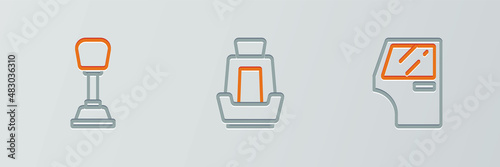 Set line Car door, Gear shifter and seat icon. Vector
