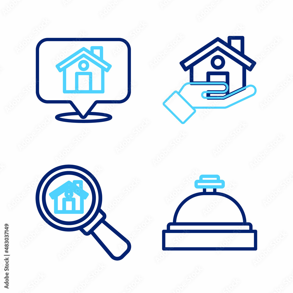 Set line Hotel service bell, Search house, Realtor and Location with icon. Vector Set line Hotel service bell, Search house, Realtor and Location with icon. Vector
