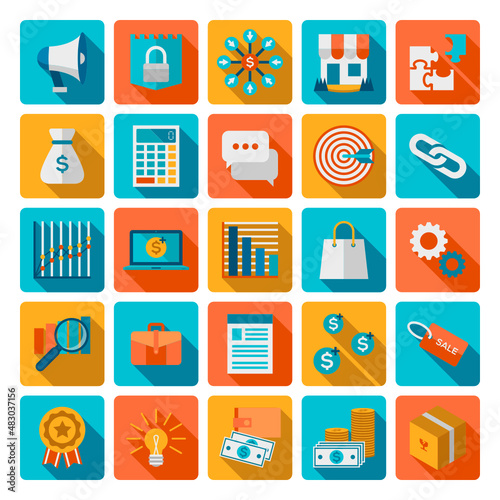 25 Business Flat Icons with Shadow