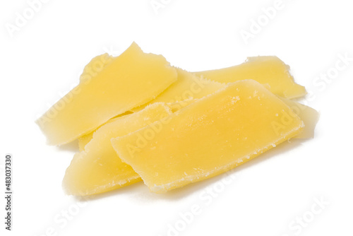 hard cheese shavings isolated on white background