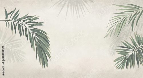 Exotic leaves on a beige neutral background green unusual plants